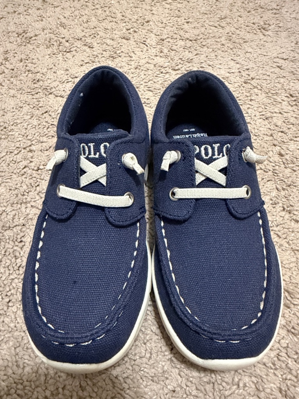 Polo by Ralph Lauren Kids Navy Canvas Moccasins with White Laces